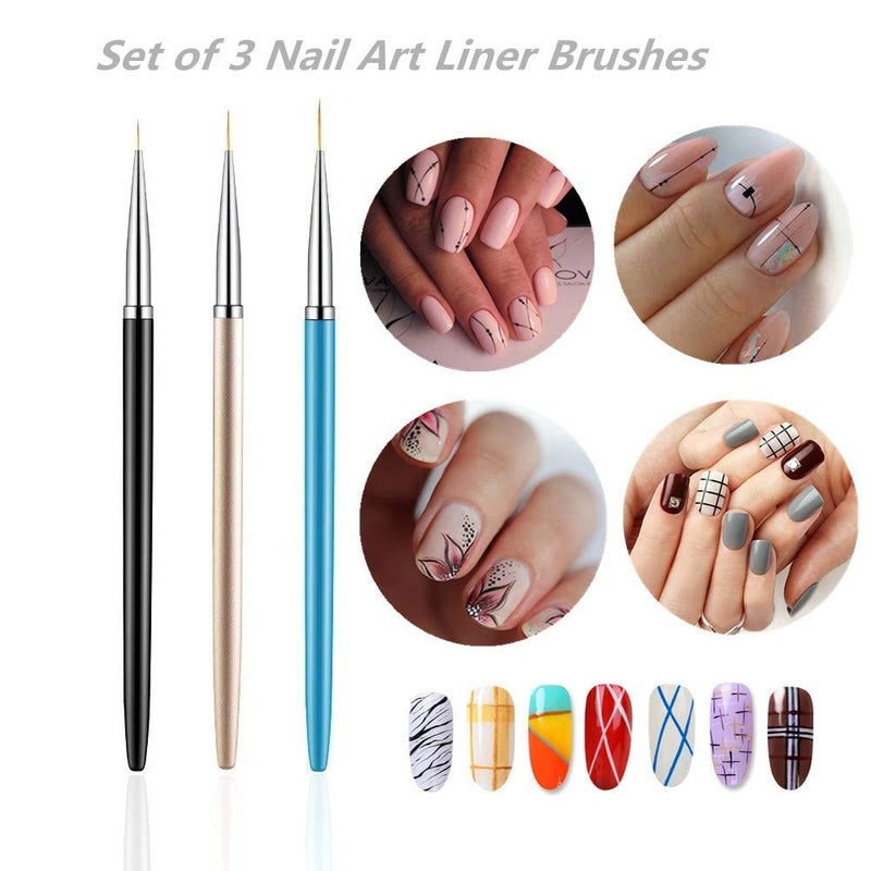 Mf ® 3PCS Nail Art Liner Brushes, UV Gel Painting Acrylic Nail Design Nylon Brush, Nail Painting Drawing Pens (7/9/11mm). - Image 2