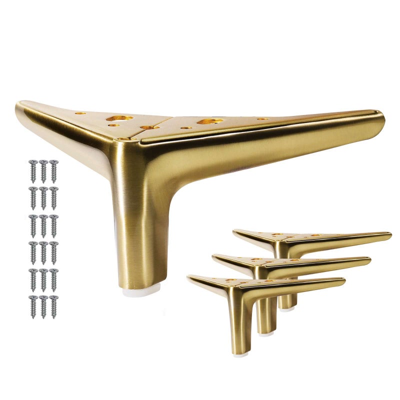 Vehcil 4-Inch Brushed Gold Furniture Legs Legs For Furniture Set Of 4 Modern Furniture Feet Metal Table Legs For Cabinet Sofa Couch Chair Bed Dresser Wardrobe Risers Diy Replacement - Image 1