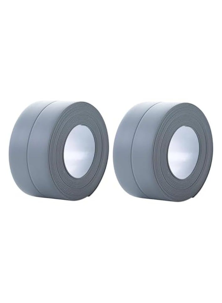 erorex 2 Packs Caulk Tape,3.2M x 3.8CM Waterproof PVC Self Adhesive Caulk Strip Sealant Tape Sealing Strip for Kitchen Shower Countertop Sink Bathroom Toilet and Bathtub Floor Wall Edge Protector-Grey - Image 1