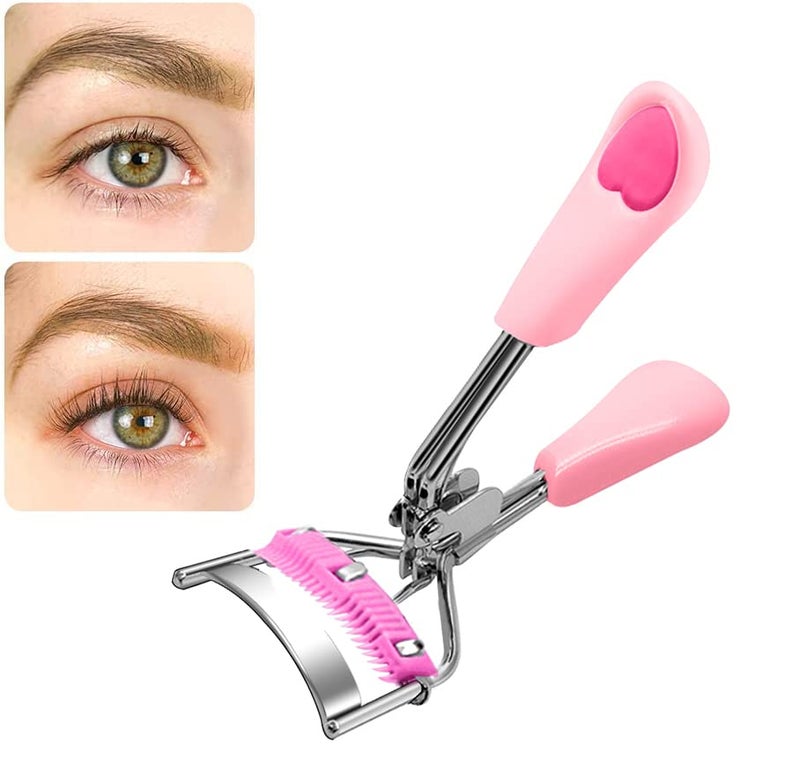 Pinkiou ملقط رموش من الفولاذ المقاوم للصدأ مع فرشاة ماسكارا مفلطحة لرموش صناعية - أفضل أداة احترافية لتجعيد الرموش - بينكيو - Image 1