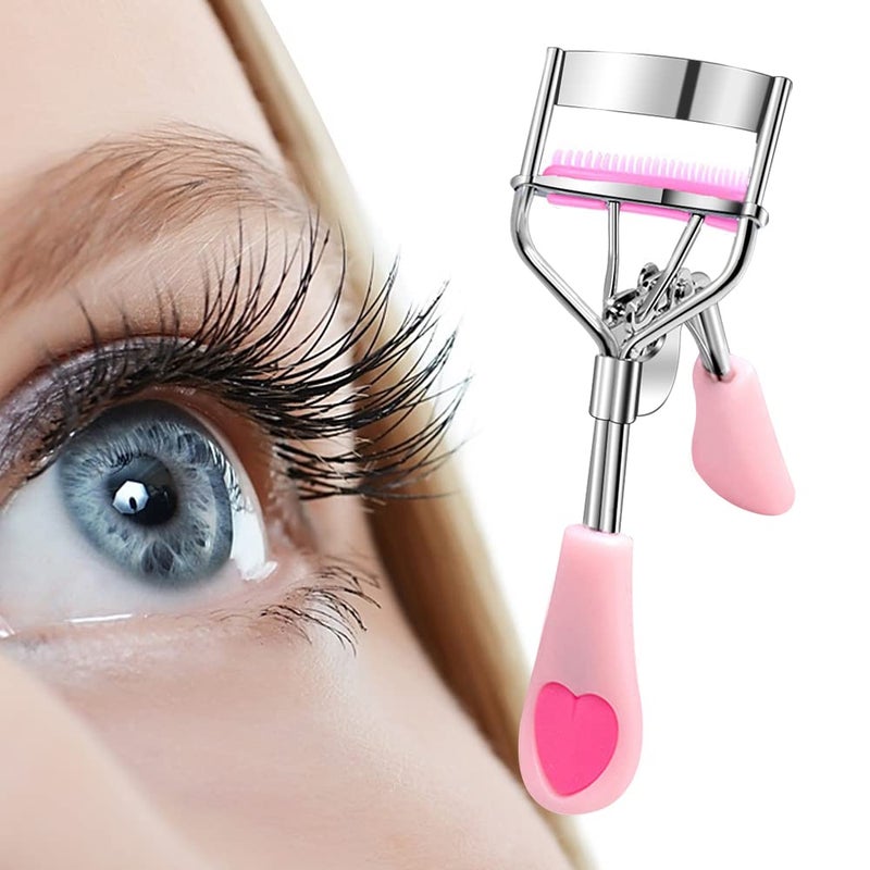 Pinkiou ملقط رموش من الفولاذ المقاوم للصدأ مع فرشاة ماسكارا مفلطحة لرموش صناعية - أفضل أداة احترافية لتجعيد الرموش - بينكيو - Image 3