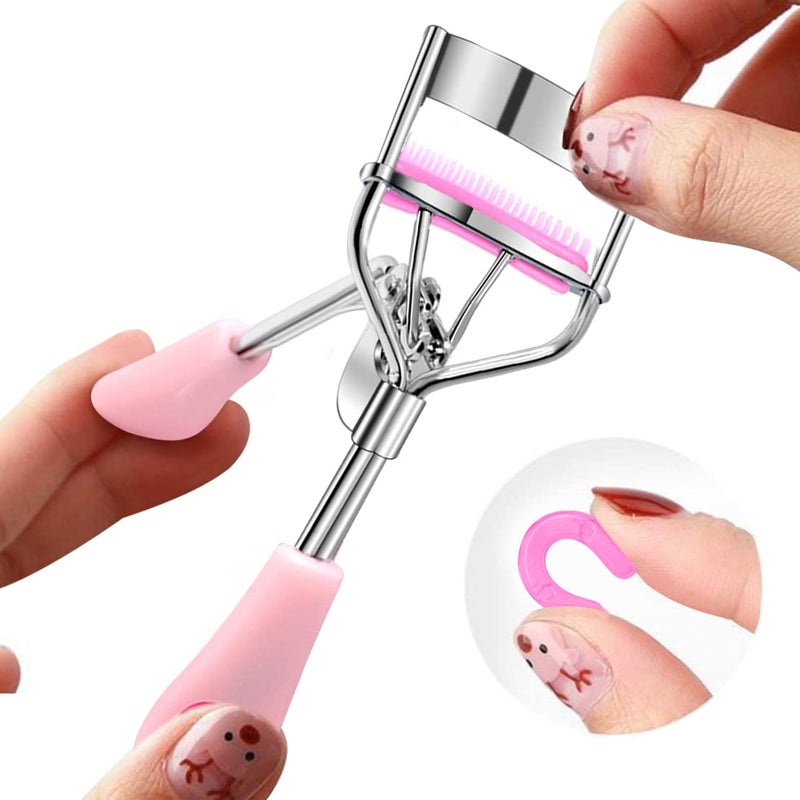 Pinkiou ملقط رموش من الفولاذ المقاوم للصدأ مع فرشاة ماسكارا مفلطحة لرموش صناعية - أفضل أداة احترافية لتجعيد الرموش - بينكيو - Image 4