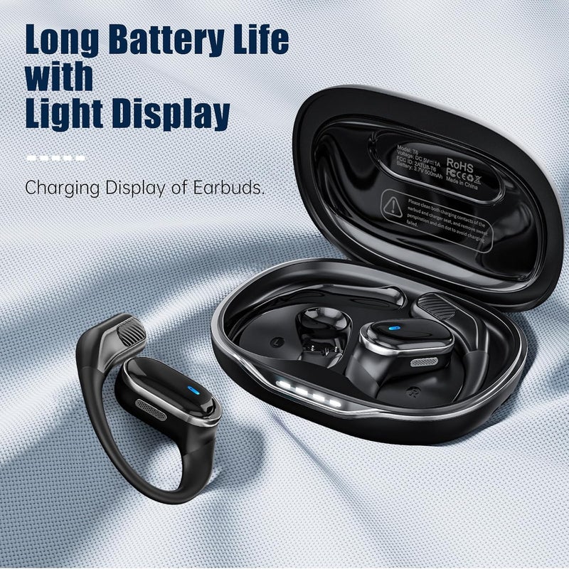 TRAUSI Open Ear Headphones, Wireless Bluetooth Earbuds, 80H Playtime Stereo Ear Buds with ENC Noise Cancelling, IPX7 Waterproof Over Ear Earphones with Earhook for Sports/Running/Gym/Workouts Black - Image 3