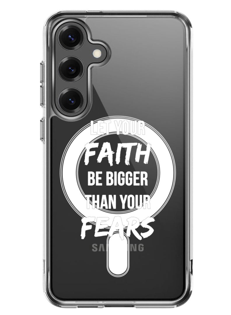 Theodor Magnetic Case for Samsung Galaxy S25 6.2-inch Compatible with MagSafe Wireless Charging, Shockproof Phone Bumper Cover let-your-faith - White - Image 1