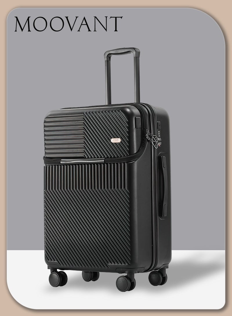 Moovant 24 inch Fashion Portable Front Opening Travel Luggage Suitcase, Business Trunk, with Digital Combination Lock, USB Charging Port, ABS+PC Material, Black - Image 1