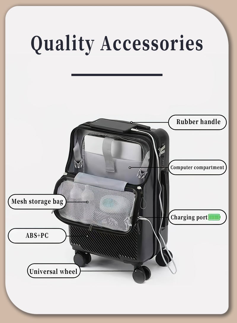 Moovant 24 inch Fashion Portable Front Opening Travel Luggage Suitcase, Business Trunk, with Digital Combination Lock, USB Charging Port, ABS+PC Material, Black - Image 2