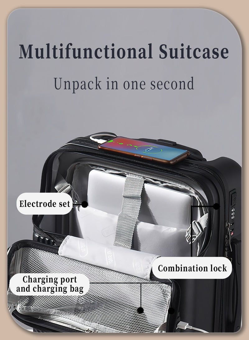 Moovant 24 inch Fashion Portable Front Opening Travel Luggage Suitcase, Business Trunk, with Digital Combination Lock, USB Charging Port, ABS+PC Material, Black - Image 3
