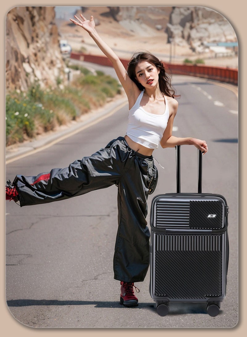 Moovant 24 inch Fashion Portable Front Opening Travel Luggage Suitcase, Business Trunk, with Digital Combination Lock, USB Charging Port, ABS+PC Material, Black - Image 4