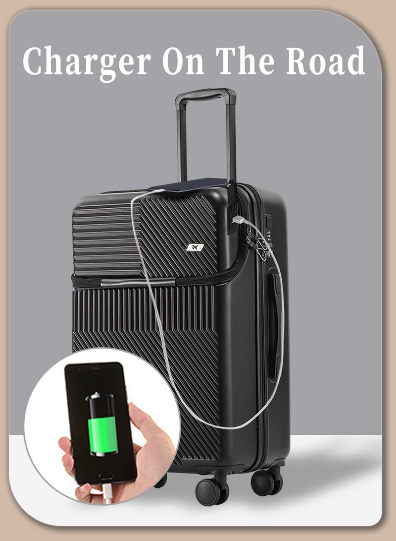 Moovant 24 inch Fashion Portable Front Opening Travel Luggage Suitcase, Business Trunk, with Digital Combination Lock, USB Charging Port, ABS+PC Material, Black - Image 5