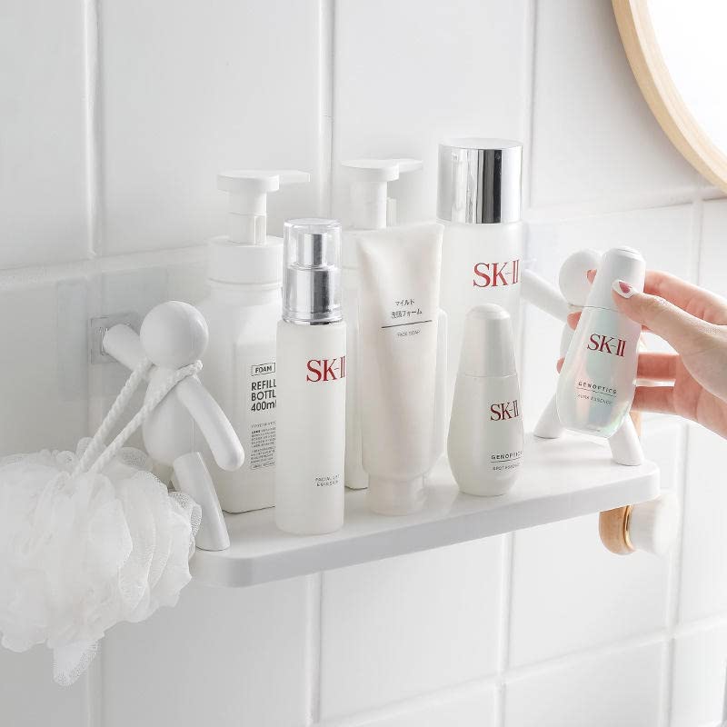 Lara Tales Lara Tales Plastic Rectangular Multipurpose Wall Shelves with Human Hook Rack Shelf SelfAdhesive Sticker Hooks Wall Holder Bathroom Storage Rack for Bathroom living room Bedroom Kitchen office White 1 Pieces  - Image 1