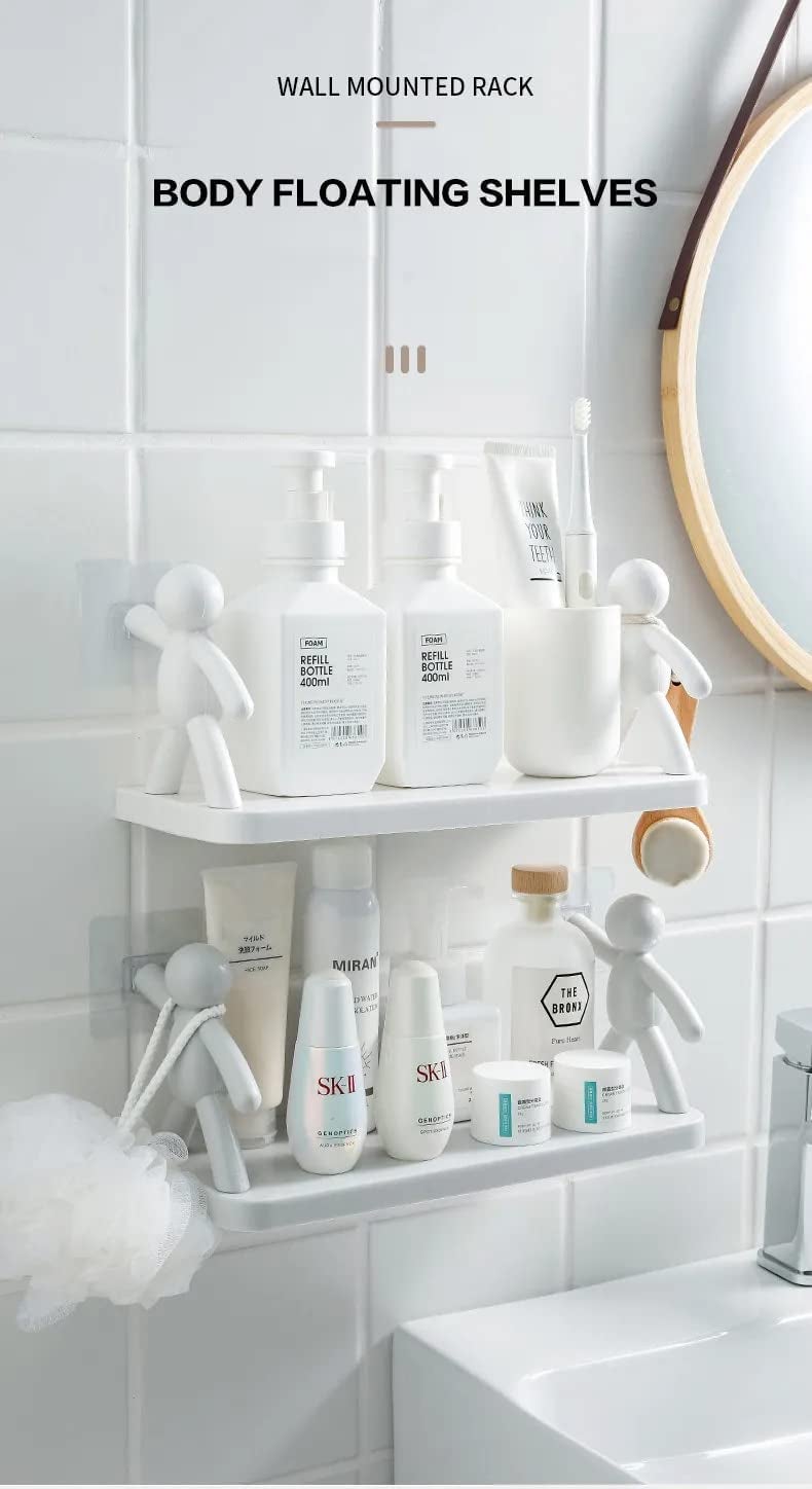 Lara Tales Lara Tales Plastic Rectangular Multipurpose Wall Shelves with Human Hook Rack Shelf SelfAdhesive Sticker Hooks Wall Holder Bathroom Storage Rack for Bathroom living room Bedroom Kitchen office White 1 Pieces  - Image 5