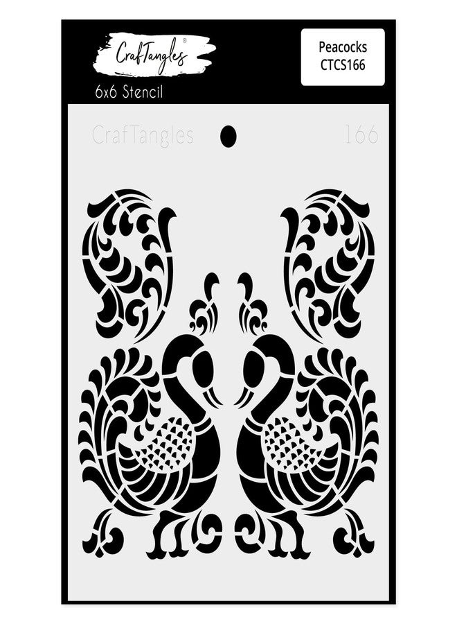 CrafTangles Art and Craft Stencil - Peacocks, 6x6 inch, Reusable, Used for DIY Painting on Canvas, Fabric, Cloth, Paper, Glass, Furniture, Wall, Mixed Media and Decoupage, 1Pc, CTCS166