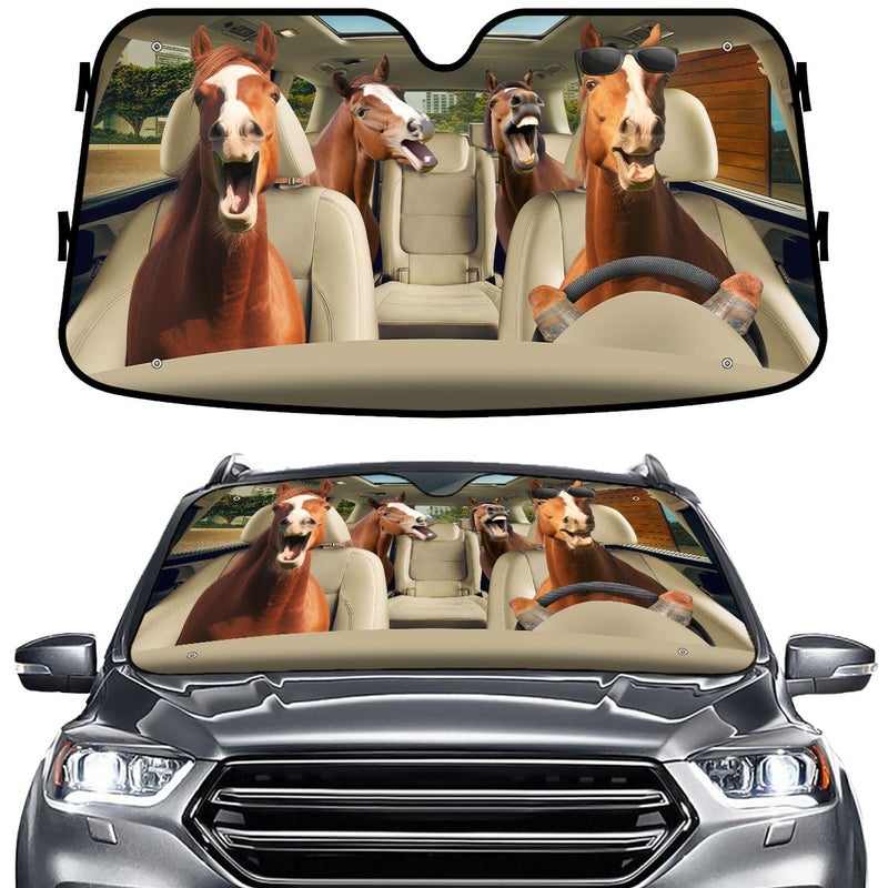 GENANY Horse Funny Windshield Sun Shade for Car SUV Truck 55x30 Inches Sun Shade Windshield Shades for Front Windows Protector Blocks U Halloween Car Decor