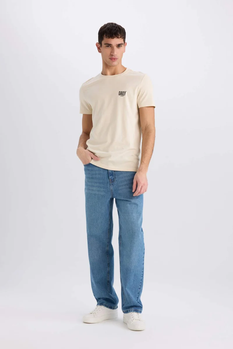 DeFacto Slim Fit Crew Neck Printed Short Sleeve T-Shirt
