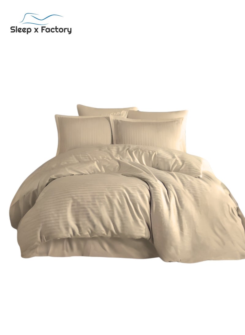 Sleep x Factory 5-Piece Hotel-Style Beige Comforter Set – Single Size – Soft Microfiber – Stripe Design - Image 2