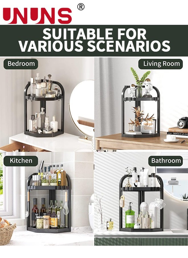 UNUNS - Spice Rack Organizer,2-Tier Seasoning Organizer Corner Storage Standing Shelf,Kitchen Bathroom Countertop Rack Organizer,Vanity Tray Cosmetic,Spice Rack With 4 Hooks - Image 1