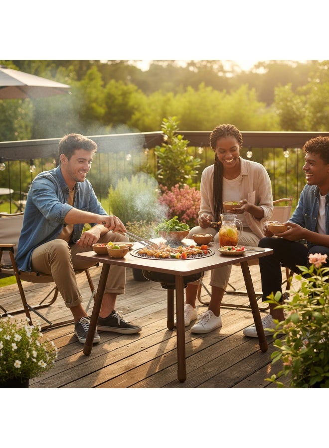 بورودو طاولة شواء خارجية مربعة متعددة الاستخدامات / حلقة حماية من الحرارة / وعاء فحم قابل للإزالة / مادة فولاذ كربوني / مثالية لرحلة التخييم، شواء في الهواء الطلق، نزهة على الشاطئ، الشواء على الشرفة - بني - Image 5