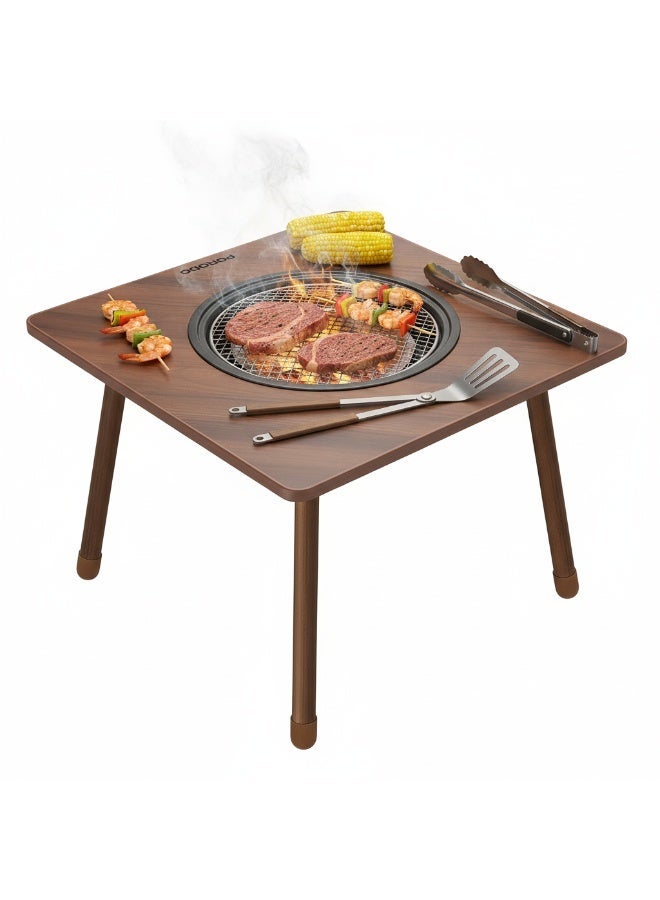 بورودو طاولة شواء خارجية مربعة متعددة الاستخدامات / حلقة حماية من الحرارة / وعاء فحم قابل للإزالة / مادة فولاذ كربوني / مثالية لرحلة التخييم، شواء في الهواء الطلق، نزهة على الشاطئ، الشواء على الشرفة - بني - Image 1