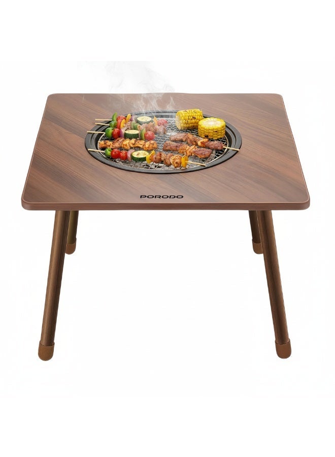 بورودو طاولة شواء خارجية مربعة متعددة الاستخدامات / حلقة حماية من الحرارة / وعاء فحم قابل للإزالة / مادة فولاذ كربوني / مثالية لرحلة التخييم، شواء في الهواء الطلق، نزهة على الشاطئ، الشواء على الشرفة - بني - Image 3
