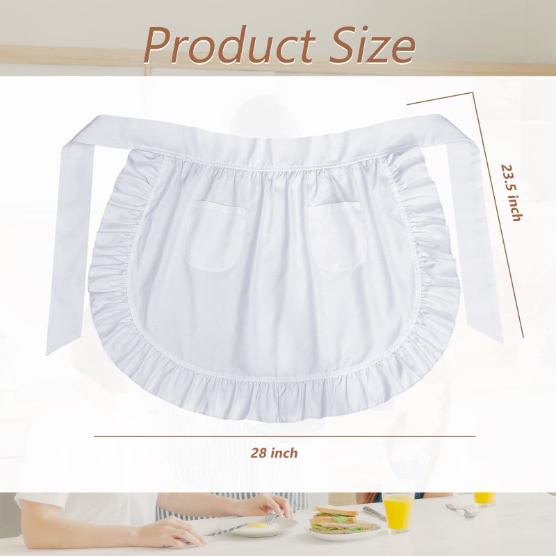 Geyoga White Waist Aprons for Women with Pockets Kitchen Cooking Waitress Maid Apron Vintage Skirt Cute Ruffle Dress Costume - Image 2