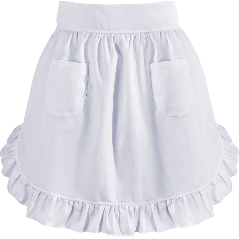 Geyoga White Waist Aprons for Women with Pockets Kitchen Cooking Waitress Maid Apron Vintage Skirt Cute Ruffle Dress Costume - Image 1