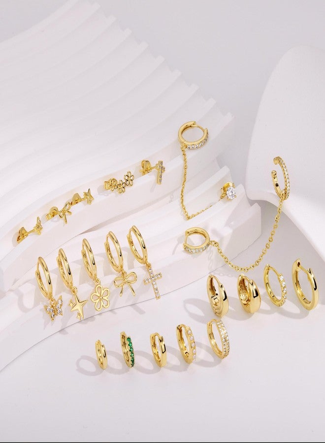 Poxtex Small Gold Huggie Hoop Earrings Set for Women Men Hypoallergenic 14K Plated Stack Cartilage Earrings, Multiple Piercing Lightweight Mini Thin Cute Dainty Trendy Jewelry Set Christmas Gifts for Women - Image 5