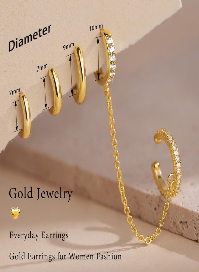 Poxtex Small Gold Huggie Hoop Earrings Set for Women Men Hypoallergenic 14K Plated Stack Cartilage Earrings, Multiple Piercing Lightweight Mini Thin Cute Dainty Trendy Jewelry Set Christmas Gifts for Women - Image 3