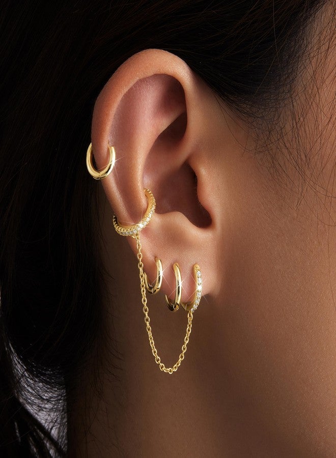 Poxtex Small Gold Huggie Hoop Earrings Set for Women Men Hypoallergenic 14K Plated Stack Cartilage Earrings, Multiple Piercing Lightweight Mini Thin Cute Dainty Trendy Jewelry Set Christmas Gifts for Women - Image 4