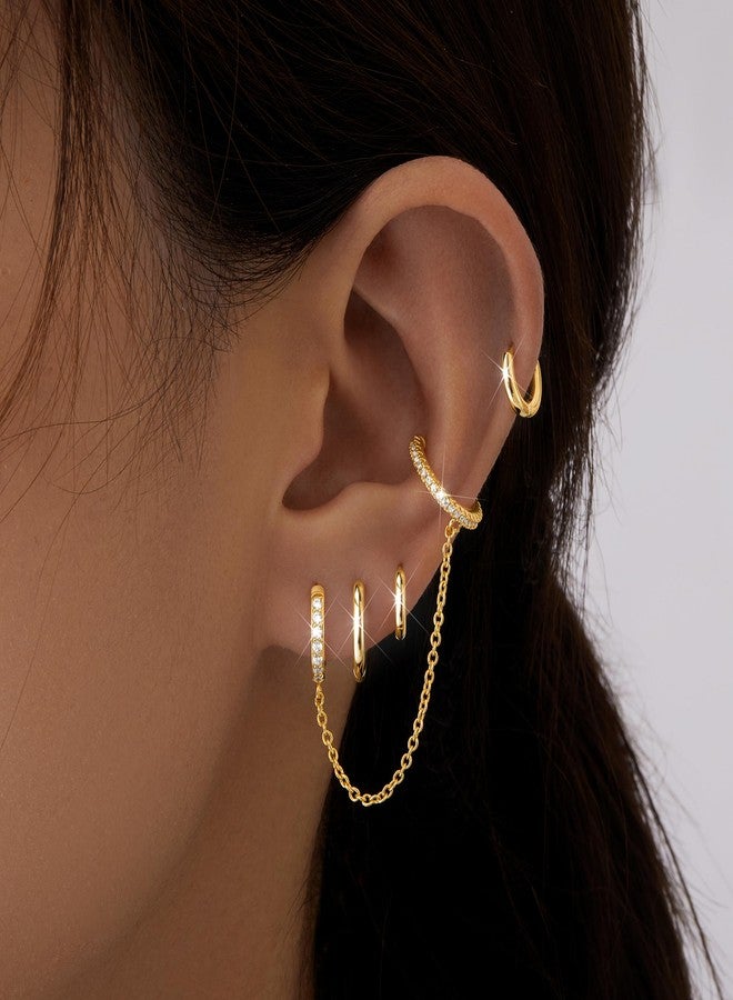 Poxtex Small Gold Huggie Hoop Earrings Set for Women Men Hypoallergenic 14K Plated Stack Cartilage Earrings, Multiple Piercing Lightweight Mini Thin Cute Dainty Trendy Jewelry Set Christmas Gifts for Women - Image 2