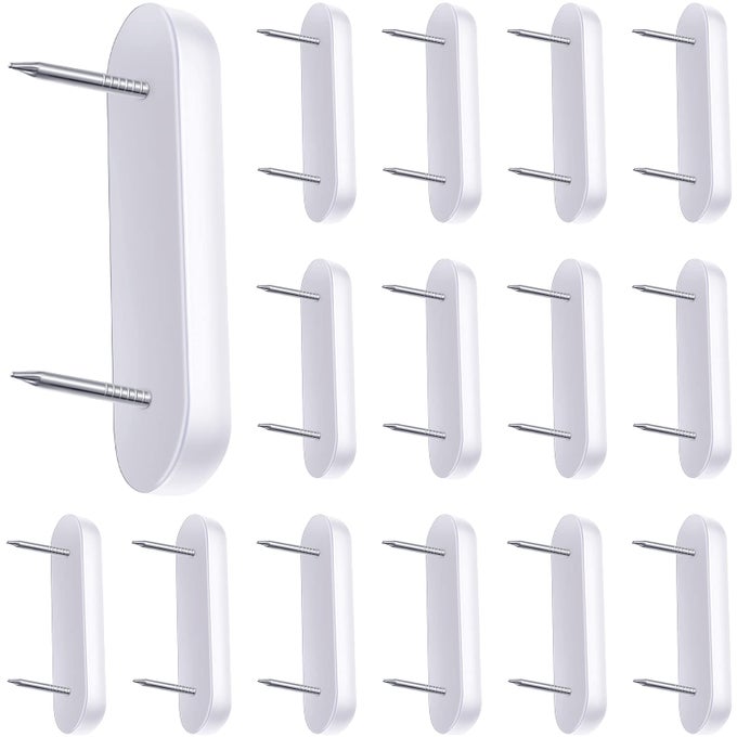 PLASTIC HEAD DOUBLE PINS BED SKIRT HOLDING PINS WHITE FURNITURE CHAIR LEG BROOCH GLIDE NAILS HOLDING BROOCH FOR SLIPCOVERS AND BEDSKIRTS15 PIECES