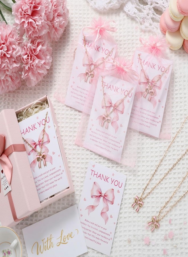 Quelay 12 Pcs Pink Bow Party Favors Bow Necklace Appreciate Gift Bulk Women Dainty Coquette Knot Ribbon Jewelry Pendant with Thank You Gift Card and Storage Bag for Mother Wife Sister Friends - Image 4
