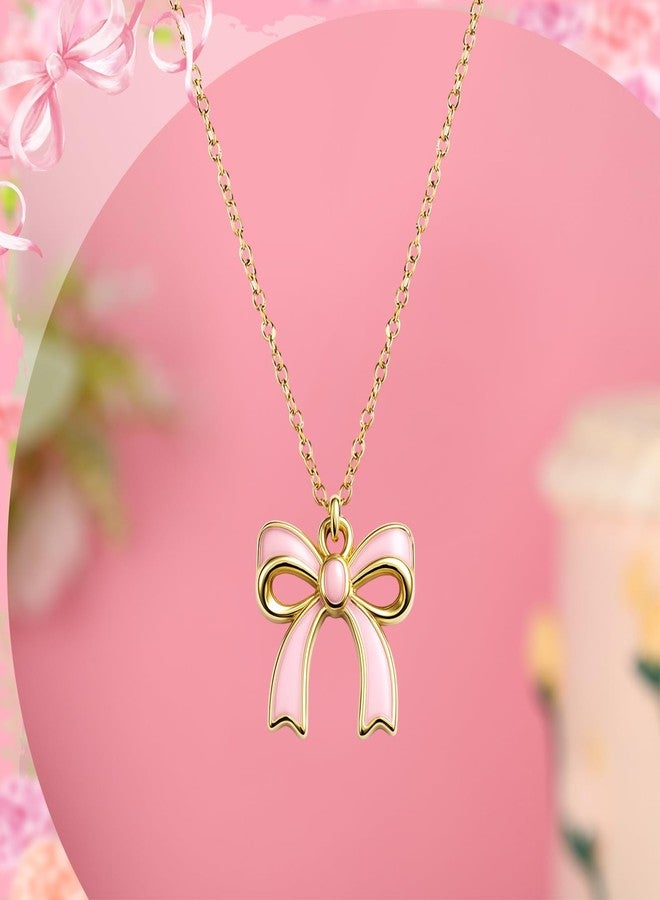 Quelay 12 Pcs Pink Bow Party Favors Bow Necklace Appreciate Gift Bulk Women Dainty Coquette Knot Ribbon Jewelry Pendant with Thank You Gift Card and Storage Bag for Mother Wife Sister Friends - Image 3