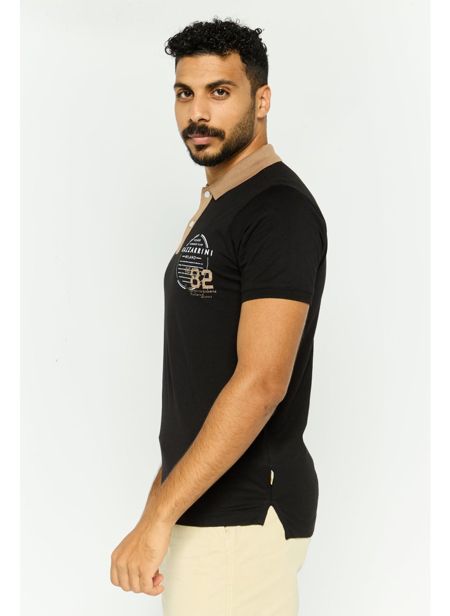 Gazzarrini Men Regular Fit Graphic Print  Short Sleeves Polo Shirt, Black  - Image 3