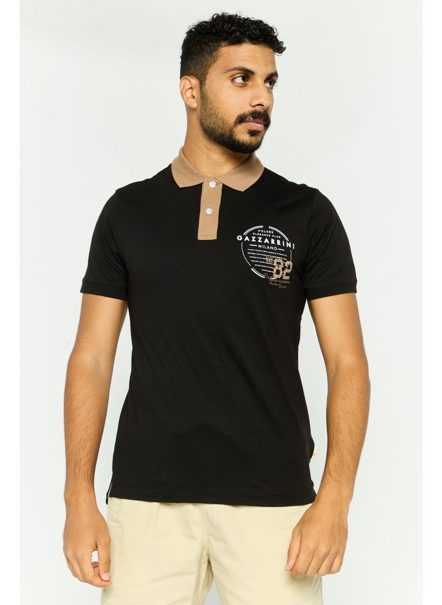 Gazzarrini Men Regular Fit Graphic Print  Short Sleeves Polo Shirt, Black  - Image 1