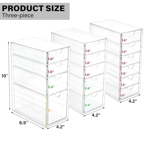 Prsildan Acrylic Drawer Organizer with 15 Drawers, Makeup Craft Office Desk Organizers Accessories, Set of 3 Clear Stackable Storage Drawers for Vanity, Countertop, Jewelry, Art Supply Organization - Image 3