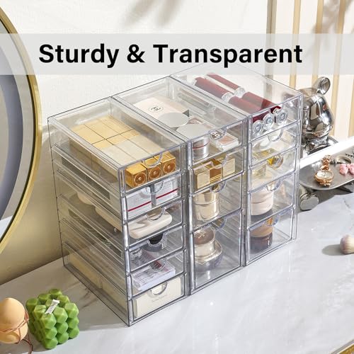 Prsildan Acrylic Drawer Organizer with 15 Drawers, Makeup Craft Office Desk Organizers Accessories, Set of 3 Clear Stackable Storage Drawers for Vanity, Countertop, Jewelry, Art Supply Organization - Image 4