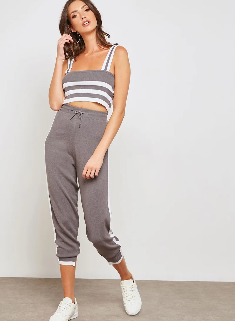 Ginger Contrast Trim Crop Knitted Pants Set