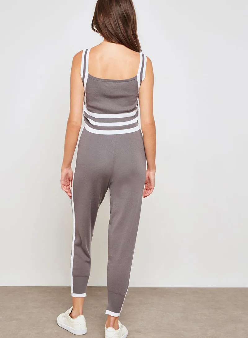 Ginger Contrast Trim Crop Knitted Pants Set