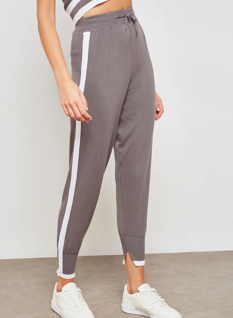 Ginger Contrast Trim Crop Knitted Pants Set