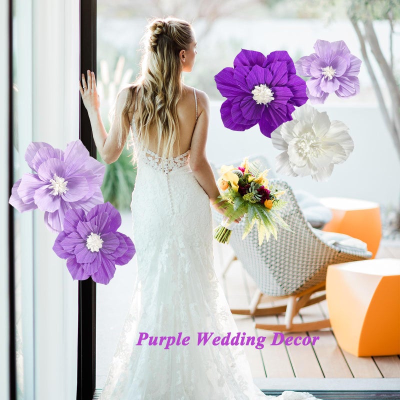 ANSOMO Purple Paper Flowers Artificial 3D Wall DÃ©cor Wedding Birthday Bridal Baby Shower Violet Lavender Light Dark Purple White Lilac Nursery Room Backdrop Centerpieces Girls Women Party Decorations - Image 4