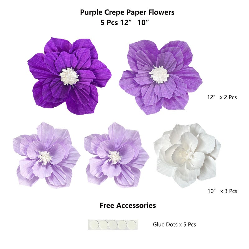 ANSOMO Purple Paper Flowers Artificial 3D Wall DÃ©cor Wedding Birthday Bridal Baby Shower Violet Lavender Light Dark Purple White Lilac Nursery Room Backdrop Centerpieces Girls Women Party Decorations - Image 2