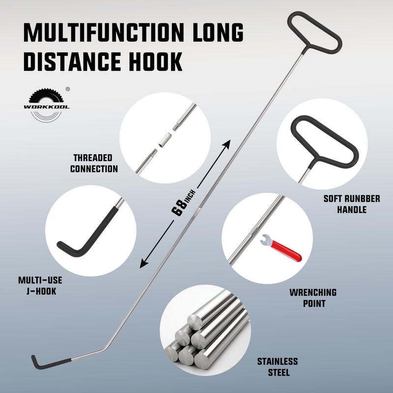 WORKKOOL 26PCS Car Tool Kit with Stainless Steel Assorted 5th Wheel Pin Puller,68 inches Long Distance Puller Hook, Air Wedge and Magnetic Pickup Tool with Flashlight - Image 2
