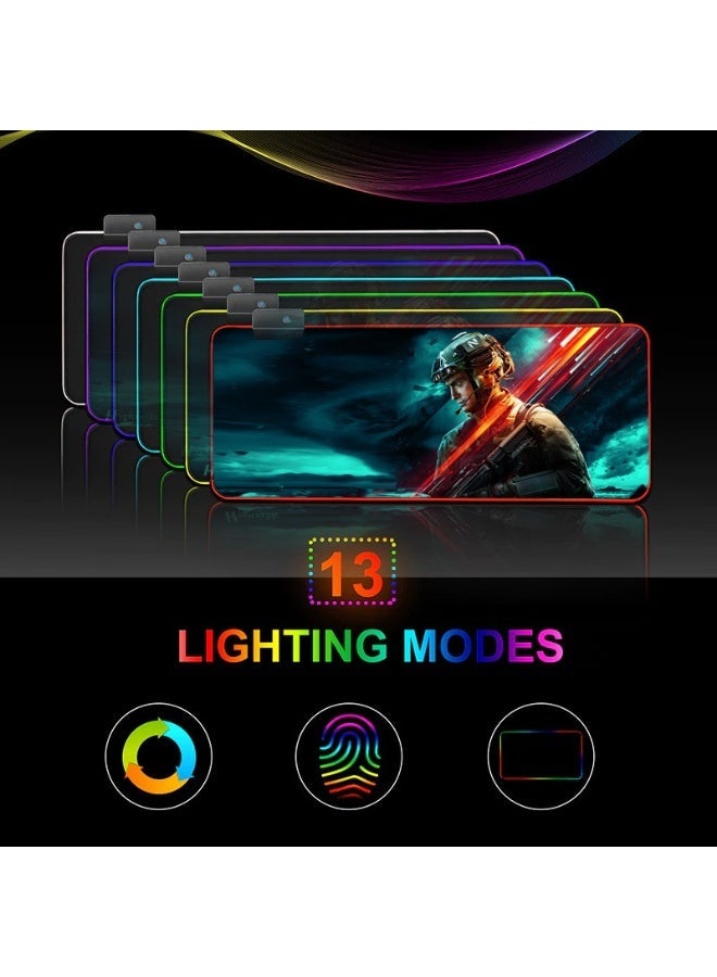 تيكتيكس قاعدة ماوس العاب RGB كبيرة مع اضاءة LED، قاعدة كيبورد للالعاب للمكتب، قاعدة مطاطية غير قابلة للانزلاق، قاعدة ماوس كبيرة للاعبين، 31.5 × 11.8 انش، ساحة المعركة - Image 2