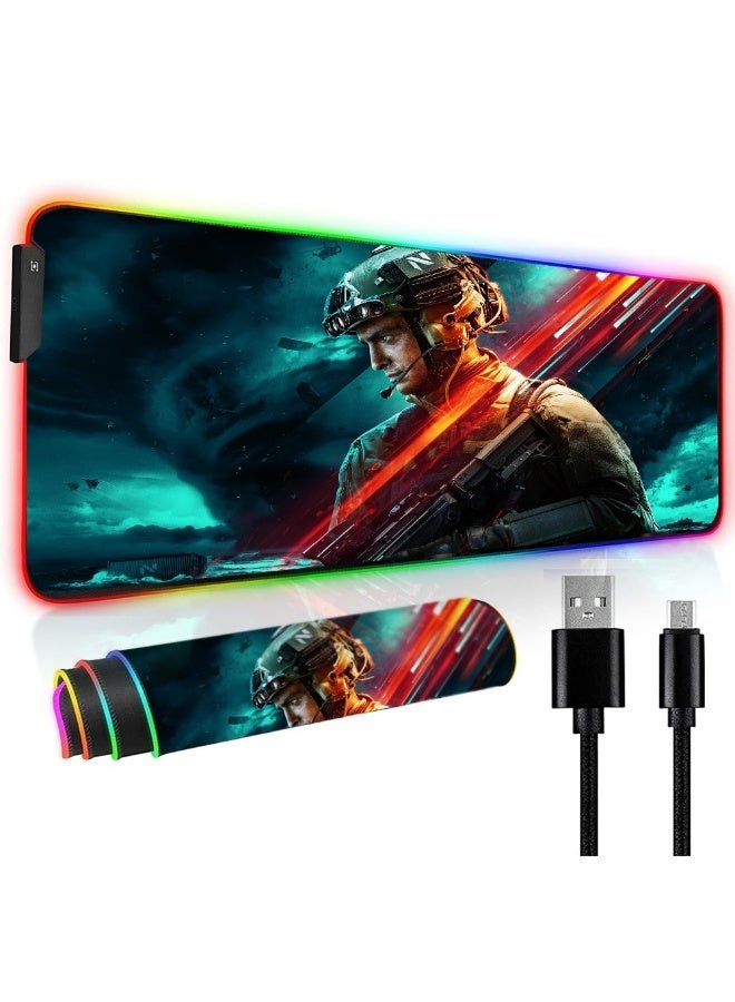 تيكتيكس قاعدة ماوس العاب RGB كبيرة مع اضاءة LED، قاعدة كيبورد للالعاب للمكتب، قاعدة مطاطية غير قابلة للانزلاق، قاعدة ماوس كبيرة للاعبين، 31.5 × 11.8 انش، ساحة المعركة - Image 1