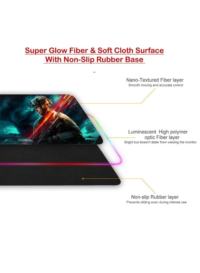 تيكتيكس قاعدة ماوس العاب RGB كبيرة مع اضاءة LED، قاعدة كيبورد للالعاب للمكتب، قاعدة مطاطية غير قابلة للانزلاق، قاعدة ماوس كبيرة للاعبين، 31.5 × 11.8 انش، ساحة المعركة - Image 5