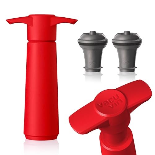 مضخة حفظ النبيذ من فاكيو فين حمراء مع سدادة فراغ للنبيذ حافظ على نبيذك طازجًا لمدة تصل إلى 10 أيام 1 مضخة 2 سدادات قابلة لإعادة الاستخدام مصنوعة في هولندا