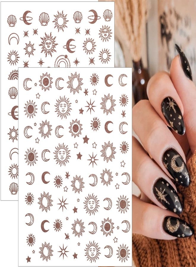winthrop 12 Sheets Sun Moon Star Nail Art Stickers Decals, 3D Self-Adhesive Fashion Trendy Minimalist Colorful Rose Gold Pegatinas Uñas Design, DIY Manicure Decoration Supplies Accessories for Women Girls - Image 5