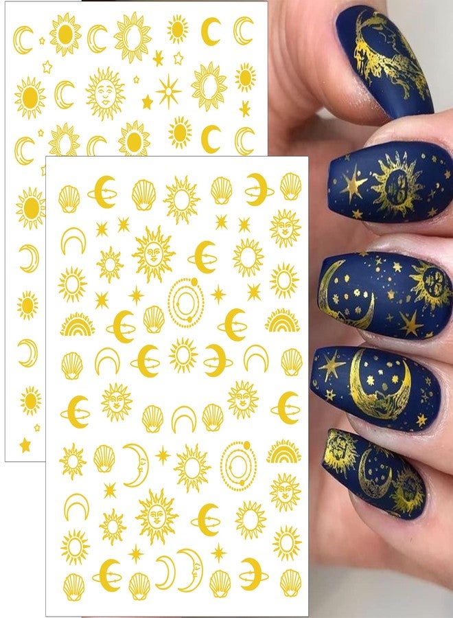 winthrop 12 Sheets Sun Moon Star Nail Art Stickers Decals, 3D Self-Adhesive Fashion Trendy Minimalist Colorful Rose Gold Pegatinas Uñas Design, DIY Manicure Decoration Supplies Accessories for Women Girls - Image 4