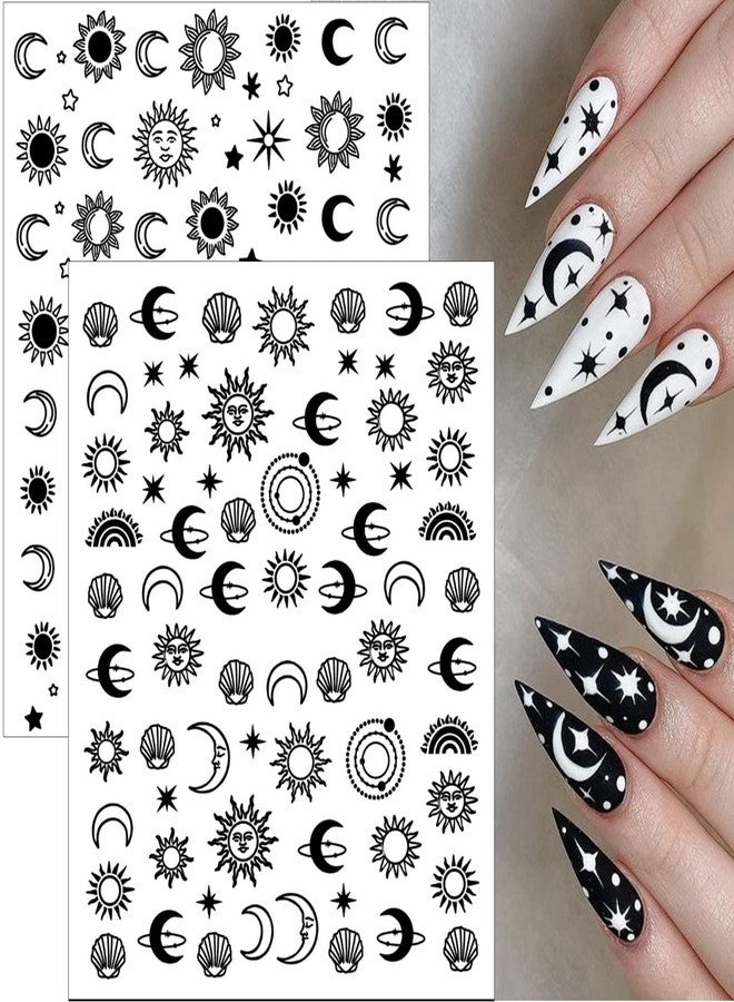 winthrop 12 Sheets Sun Moon Star Nail Art Stickers Decals, 3D Self-Adhesive Fashion Trendy Minimalist Colorful Rose Gold Pegatinas Uñas Design, DIY Manicure Decoration Supplies Accessories for Women Girls - Image 3