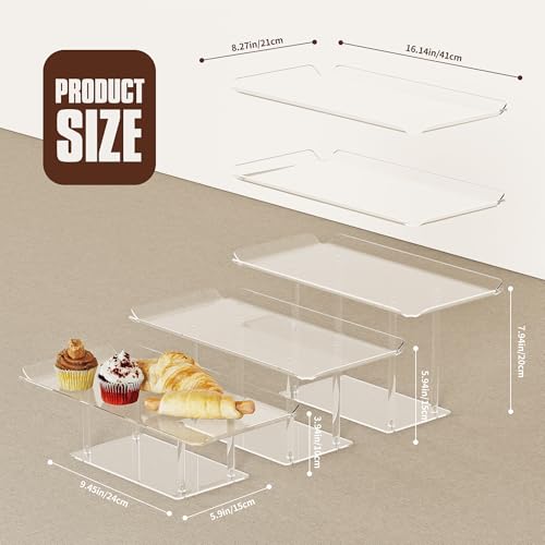 HeiMma 6 Pack Dessert Table Display Set Clear Acrylic Dessert Display Stands with 3 Pack Dessert Tray Platters Buffet Risers for Pastry Food Fruit Candy Treat for Wedding Birthday Party - Image 3